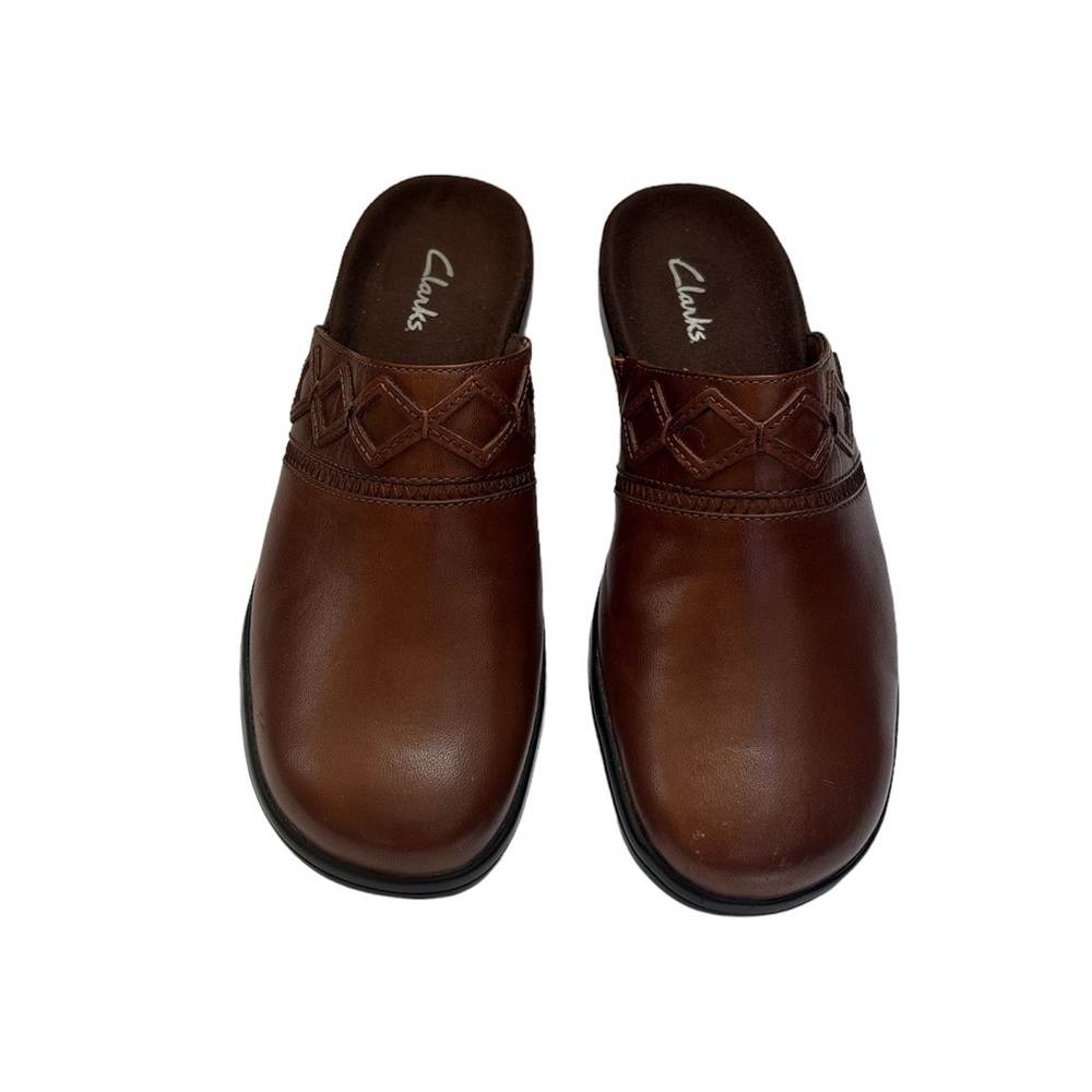 Clarks Leather Mules With Diamond Detail Brown Size 7 M - Picture 3 of 7